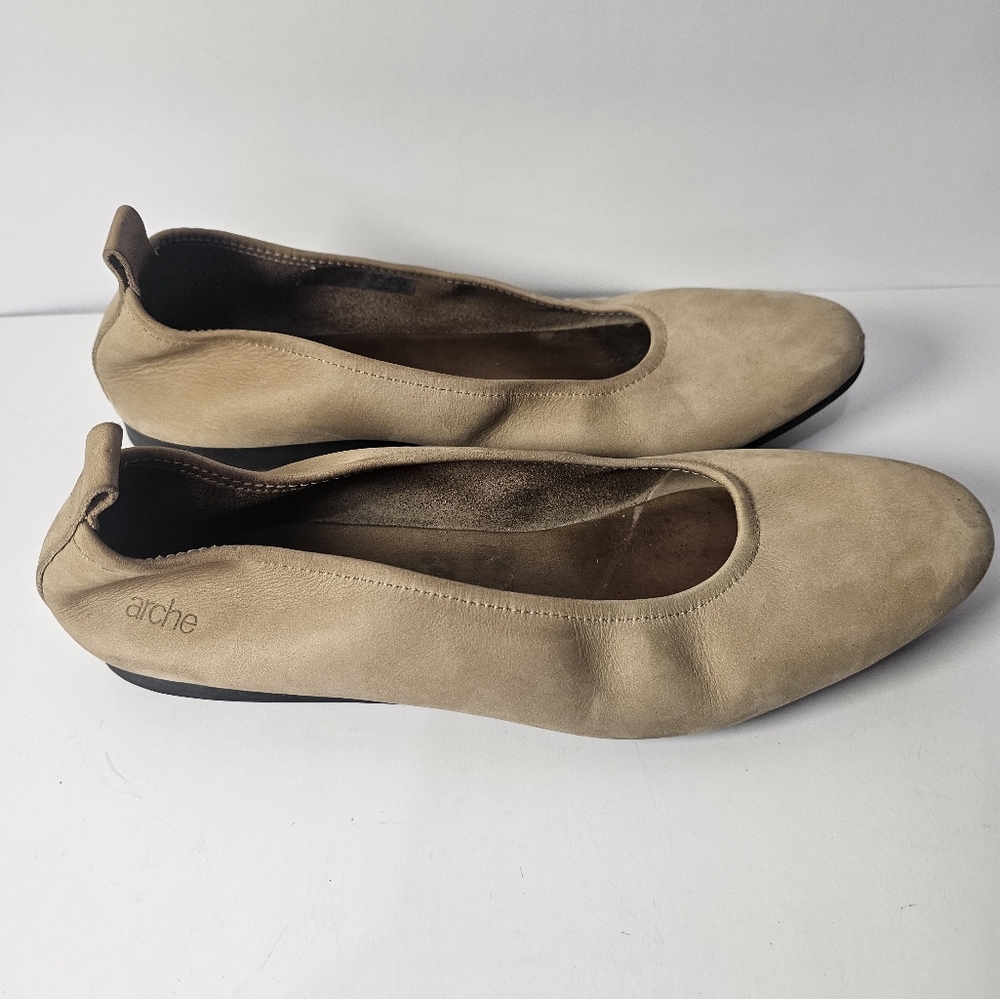 ARCHE Taupe Nubuck Suede Leather LAIUS  Ballet Flat FRANCE Size 40
